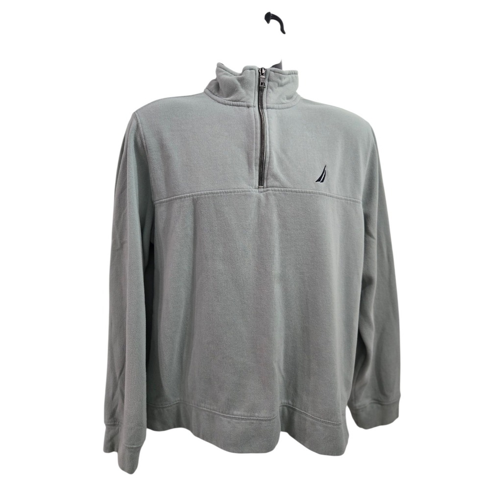 Nautica 1/4 Zip Pullover Men Size Large Gray Soft Mock Neck Athleisure Sweater‎